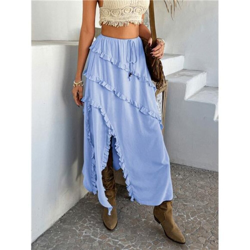 Devine Slit Drawstring Ruffled Skirt - Picture 7 of 16